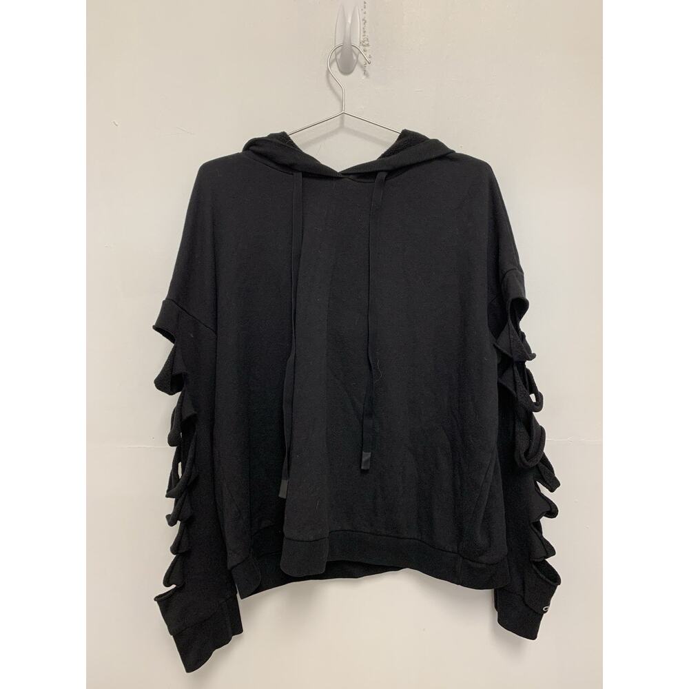 ALO Yoga Black Hooded Sweatshirt with Ruffle Sleeve Details